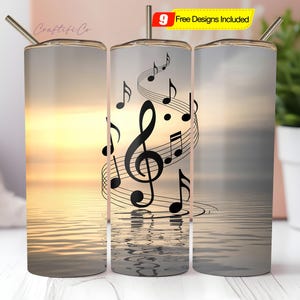 Musical Notes Tumbler Wrap PNG, Music Lover Sublimation Design, 20oz Skinny Tumbler Wrap PNG, Sublimation DIY Project