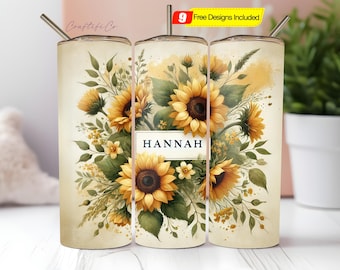 Add Your Own Text Tumbler Wrap PNG, 20oz Skinny Tumbler Sublimation Designs, Sunflower Tumbler PNG, Digital Download PNG File