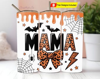 Spooky Mama Halloween gobelet Wrap PNG, Sublimation de gobelet skinny 20 oz, Coquette maman gobelet PNG, gobelet saison fantasmagorique, Halloween rétro