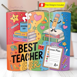 Teacher Tumbler Sublimation Design PNG, Sublimation Tumbler Wrap for Teachers, Back to School Gift, 20oz Skinny Tumbler Wrap PNG