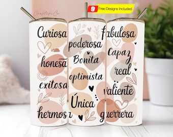 Spanish Positive 20oz Design PNG, Mujer Motivational 20oz wrap, Digital Sublimation design, 20oz Digital Design, Espanol Tumbler Design