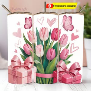 Tulpen Bogen Nahtlose Becher wickeln Kokette Becher Sublimation Frühlingsblumen Becher Designs Tulpe Becher PNG, Geschenke für sie, digitale Dateien