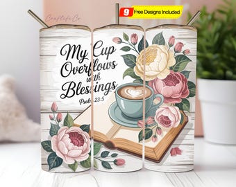 Christian Tumbler Wrap, Blessed 20 Oz Sublimation Tumbler PNG Design, Inspirational Bible Verse Tumbler Design Digital File Download
