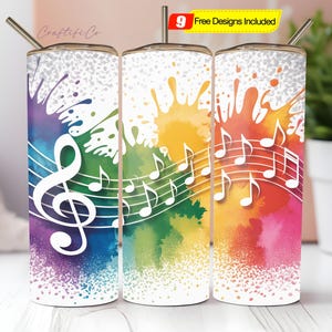 Music Notes Rainbow 20oz Skinny Tumbler PNG Sublimation Wrap ,tumbler wraps Designs for Straight and Tapered Tumbler, Digital Download.