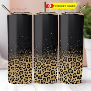 20 oz Skinny Tumbler Sublimation Design Template Glitter Gold Leopard Tumbler Straight and Tapered Design PNG Digital Download