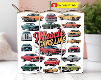 Muscle Cars Lover Tumbler Wrap Sublimation Design PNG, Skinny 20oz Straight Tumbler Png Template, Digital Download