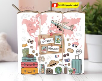 Envoltura para vaso de viaje, vaso delgado sin costuras de 20 oz, sublimación PNG, vaso de vacaciones, vaso festivo, vaso de aventura, descarga PNG