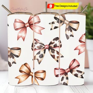 Coquette Tumbler Wrap, Coquette Sublimation, 20 oz Skinny Tumbler Design, 3D Coquette PNG pink bows, Plaid Coquette, Girly Ribbon Aesthetic
