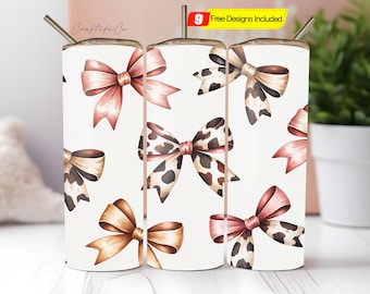 Coquette Tumbler Wrap, Coquette Sublimation, 20 oz Skinny Tumbler Design, 3D Coquette PNG pink bows, Plaid Coquette, Girly Ribbon Aesthetic