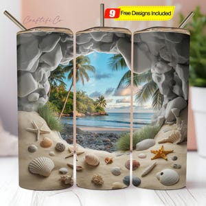 3D Cracked Wall Beach Sea Shells tumbler 20 oz Skinny Tumbler Sublimation PNG Design, Island Beach Straight & Tapered Tumbler Wrap, Digital