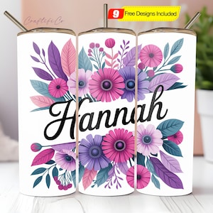 Add Your Own Text Floral Tumbler Wrap PNG, 20oz Skinny Tumbler Sublimation Designs, Add Name Tumbler Design Flowers, Digital Download