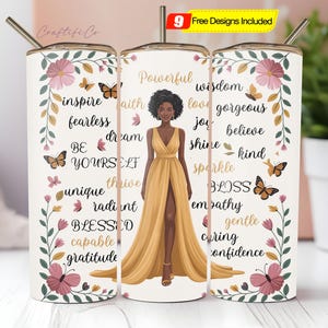 Black Girl Magic Positive Affirmation Tumbler Wrap PNG, 20oz Skinny Tumbler Sublimation, Inspirational Black Woman Quotes Digital Download