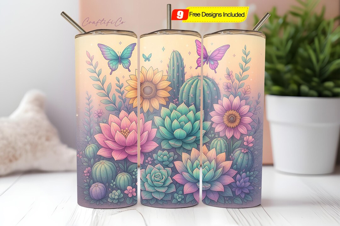 Glitter Succulent Cactus Plants 20 Oz Skinny Tumbler Sublimation Design ...
