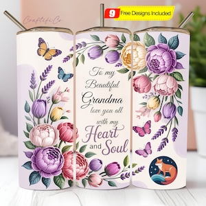 Seamless To My Beautiful Grandma Floral Design PNG, Grandma 20 oz Skinny Straight Tumbler Sublimation Design, Tumbler Wrap, Digital Download