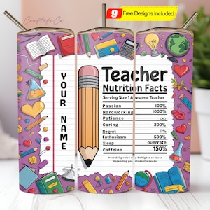 Gobelet enseignant PNG, ajoutez votre nom, gobelet enseignant 20 oz, enseignant conçoit des png, gobelet crayon, bloc-notes personnalisé, vie enseignant png