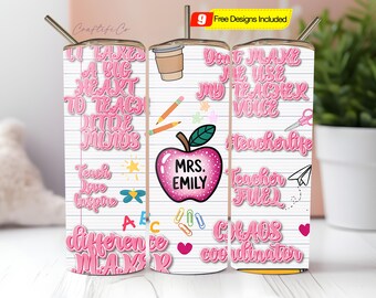 Personalisierter Lehrer 20 Oz Skinny Tumbler Sublimationsdesign, Lehrernamendatei, Lehrerkraftstoff, Lehrerverpackung, Lehrerleben, digitale Png-Datei