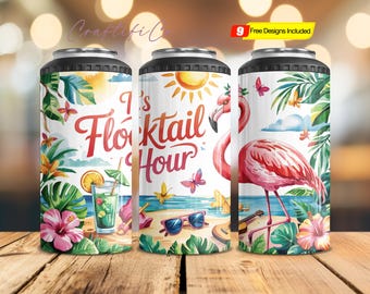 Design PNG per refrigeratore per lattine Flamingo 4 in 1, Tumbler per sublimazione per refrigeratore per lattine Beach 4 in 1, Download digitale PNG per refrigeratore per lattine Ocean Beach Flamingo