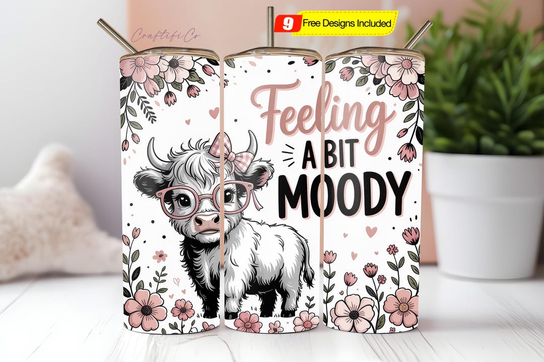 Floral Highland Cow 20oz Tumbler Wrap: Sarcastic Png Design Digital ...