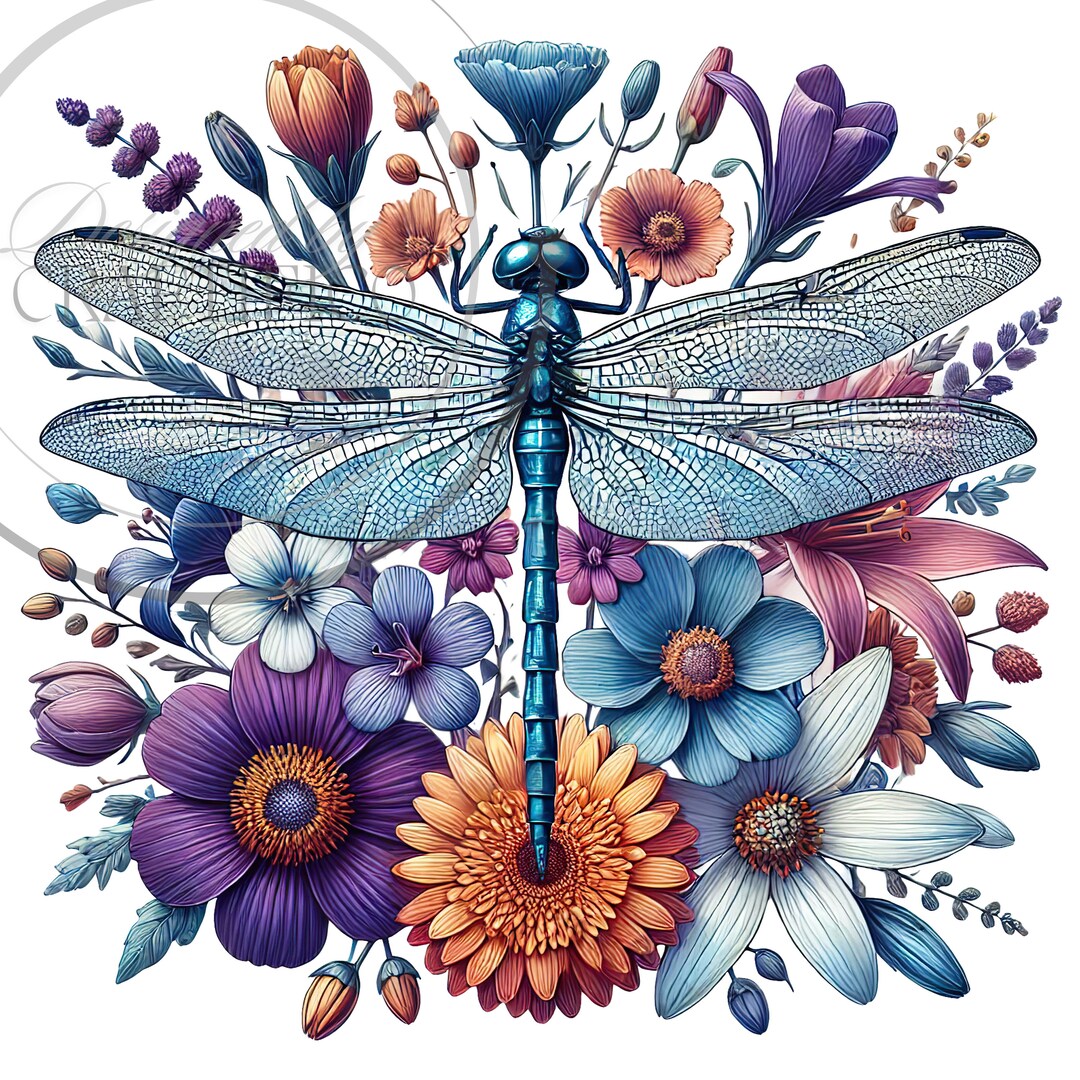 Watercolor Dragonfly Floral Clipart Sublimations Bundle, Insect PNG ...