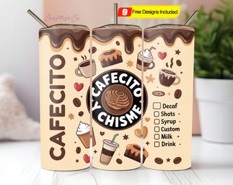3D Inflated Cafecito Tumbler Wrap PNG Cafecito y Chisme Tumbler, 3D Pan Dulce Tumbler, Mexican Gift, Puffy Coffee Tumbler, Conchas Mexicanas