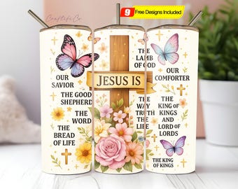 Jesus Is Tumbler Wrap PNG, 20 oz Skinny Tumbler Sublimation Design, Christian Tumbler Wrap, Religious Tumbler Wrap, Instant Digital Download
