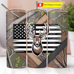 Camo Deer Hunting 20oz Sublimation Tumbler Designs PNG, Woodgrain Man 9.2 x 8.3” Straight Skinny Tumbler Wrap Png