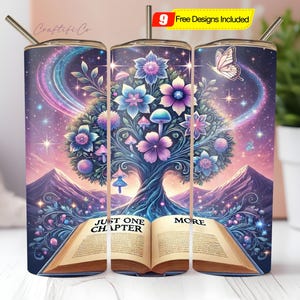 Fantasy Book Tumbler Wrap, Just One More Chapter 20 Oz Skinny Sublimation Tumbler PNG, Magical Book Lover Tumbler Digital PNG Download