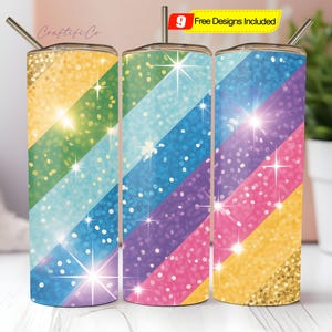 20 OZ Rainbow Glitter Sublimation Skinny Tumbler Design PNG, Straight & Tapered Sublimation Wrap Design, Tumbler PNG