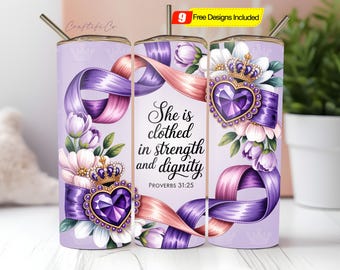 Proverbs 31 Tumbler Wrap PNG: Bible Verse 20oz Skinny Tumbler Digital Download