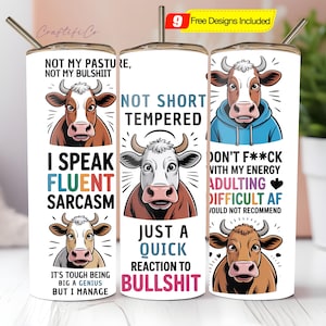 Divertenti involucri per bicchieri con mucca in formato PNG, disegni per sublimazione su bicchieri sottili da 20 once, citazioni sarcastiche sulla mucca, download digitale, involucro per bicchieri con umorismo sulla mucca