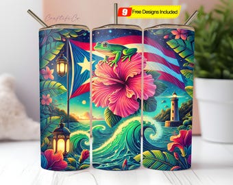 Porto Rico Tumbler Wrap PNG, Boricua Flag 20oz Skinny Sublimation Design, Soy Boricua Digital Download, Puerto Rico Pride PNG