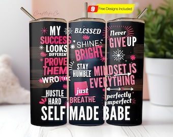 Papier peint inspirant, verre à sublimation sans couture PNG motivant, verre skinny 20 oz, téléchargement numérique