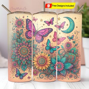 Celestial Boho Spring Butterfly 20 oz Skinny Tumbler Sublimation Design Digital Download PNG Instant Digital Only, Tumbler Wrap