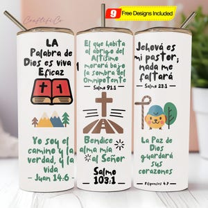 Spanish Bible Motivational Quotes 20oz Skinny Tumbler Sublimation PNG Designs, Tumbler Wrap Png, Do it Yourself, Christian Gift for Her