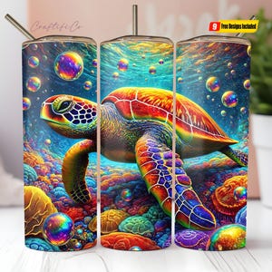 Alcohol Ink Sea Turtle  20oz Skinny Tumbler Sublimation Design Templates, Ocean Tumbler Straight PNG Digital Download Tumbler Wrap 20 oz