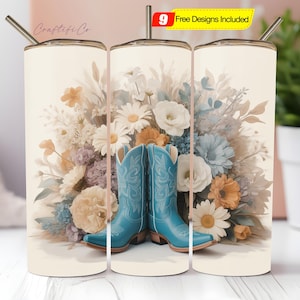 Cowgirl Boots Tumbler Wrap PNG, Sublimation Digital Download, 20oz Skinny Tumbler Design, Instant Digital Download Only, Country Western