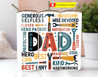 Dad Quotes 20oz Tumbler Wrap, Father&#39;s Day Tumbler PNG Design, Skinny Tumbler Best Dad Sublimation Design Instant Download