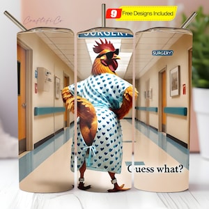Lustige Huhn Tumbler Wrap PNG, Nahtlose Guess What Huhn Hintern 20 Unze Skinny Sublimation Tumbler PNG, sarkastisches Huhn Witz Tumbler Design