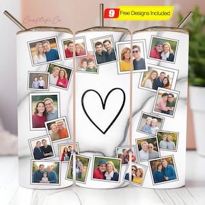 12 Marmor Bild Herz Foto Tumbler Vorlage, PNG Sublimation Foto Collage 20 Unzen Skinny Tumbler Tapered, Straight Waterslide Full Wrap