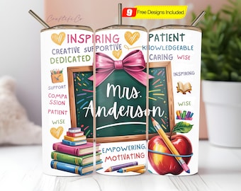 Customizable Teacher Appreciation Gift 20 oz Skinny Tumbler Sublimation Design Digital Download PNG Digital, Teacher Tumbler Wrap