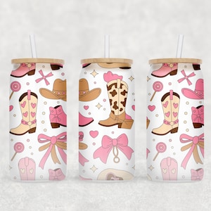 Coquette Glass Can Wrap, Cowgirl Coquette PNG, Can Glass Wrap Design, 16oz Glass Can Wrap, Glass Can Sublimation Wrap, Coffee Beer Can Glass