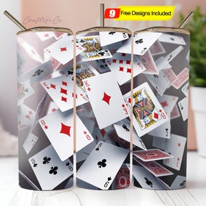 Carte da gioco 3D da 20 oz, design a sublimazione per tumbler sottile, PNG, download digitale PNG, involucro per tumbler dritto, involucro per tumbler da poker, carte 3D