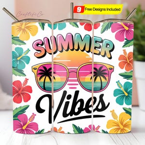 3D Colorful Summer Vibes Inflated Tumbler Wrap, 3D Bubble Summer Time Tumbler Sublimation, Funny 20oz Tumbler PNG, Digital Download