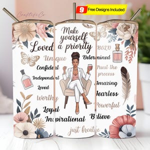 Boss Babe png Girl Boss Strong Women Positive Quote PNG Design 20oz Skinny Tumbler Inspirational Black Women Sublimation Wrap Black Queen