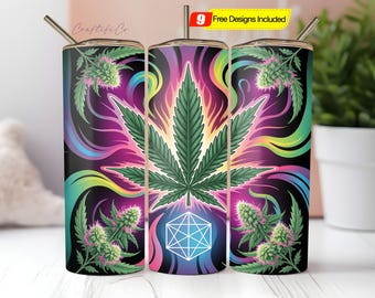 Envoltura de vaso con forma de hoja de marihuana PNG, vaso delgado de 20 oz con diseño recto por sublimación, descarga digital de envoltura de vaso con forma de hoja de marihuana