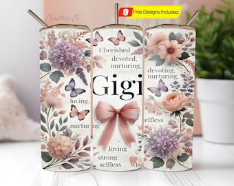 Gigi affirmations gobelet Wrap PNG, Boho Gigi inspiration 20 Oz skinny Tumbler sublimation PNG, coquette florale Floral Tumbler Design