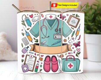 Infirmière tumbler Wrap PNG personnalisé ajouter votre propre nom/texte Sublimation 20 oz gobelet maigre Design téléchargement numérique