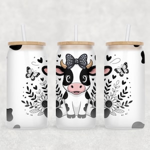Cow Pattern 16 oz Libbey Glass Wrap PNG, Libbey Glass Design Png, 16 Oz Glass Can Wrap, Cow Glass Can Sublimation, Digital Download Png