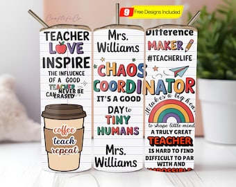 Teacher Chaos Coordinator 20 Oz Skinny Tumbler Sublimation Design,Personalized Tumbler Wrap,Teacher Quotes Digital Download, Teacher Tumbler