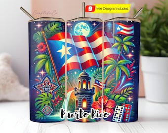 Puerto Rico Flag Tumbler Wrap, Boricua Pride Tumbler Wrap, 20 oz Skinny Tumbler Design, Puerto Rican Heritage Sublimation, Digital Download